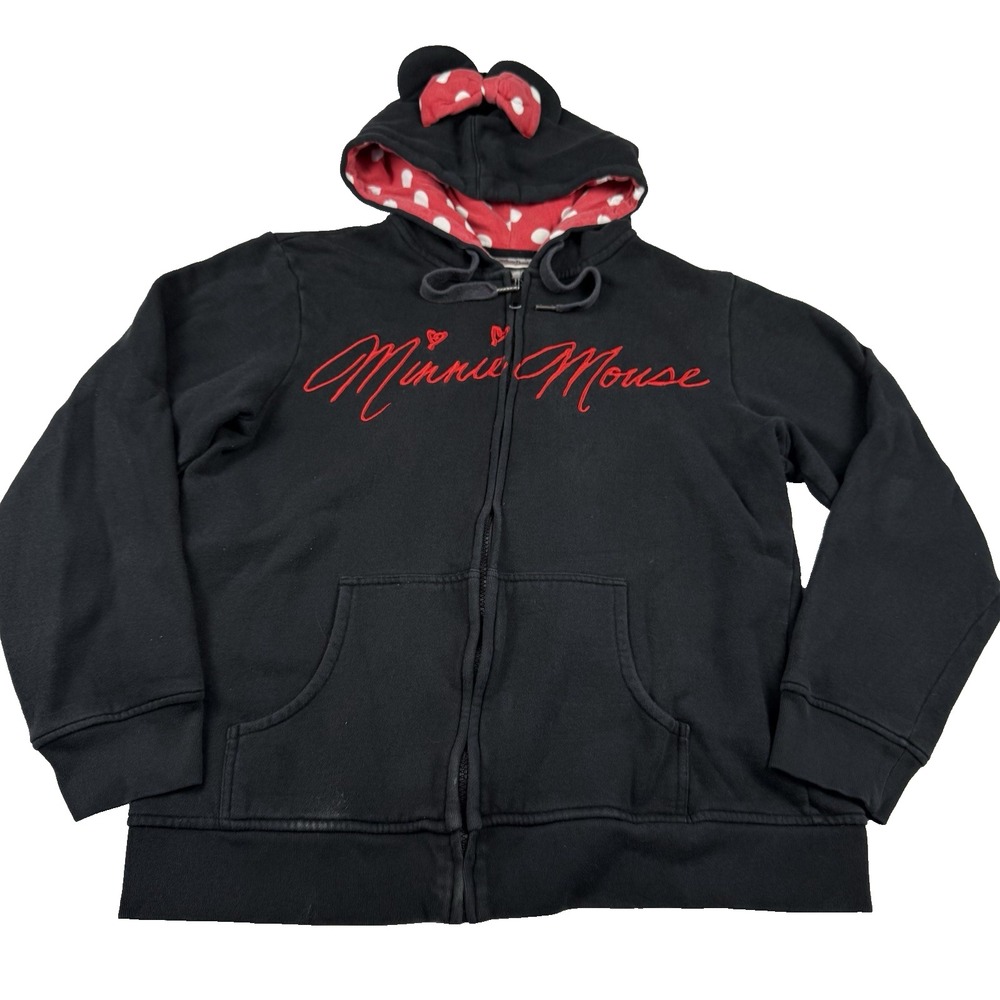 Disney Parks Originals Minnie Mouse Zip Hoodie Jacket Size XL Ears Bow Polka Dot
